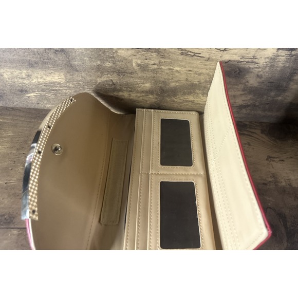 Rare Michael Kors Red Multi Pocket Clamp Close Wristlet Wallet Fast Shipping - Picture 8 of 13